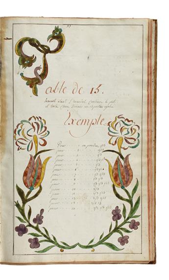MANUSCRIPT.  Arithmétique.  Illustrated manuscript in French on paper.  France, 1772